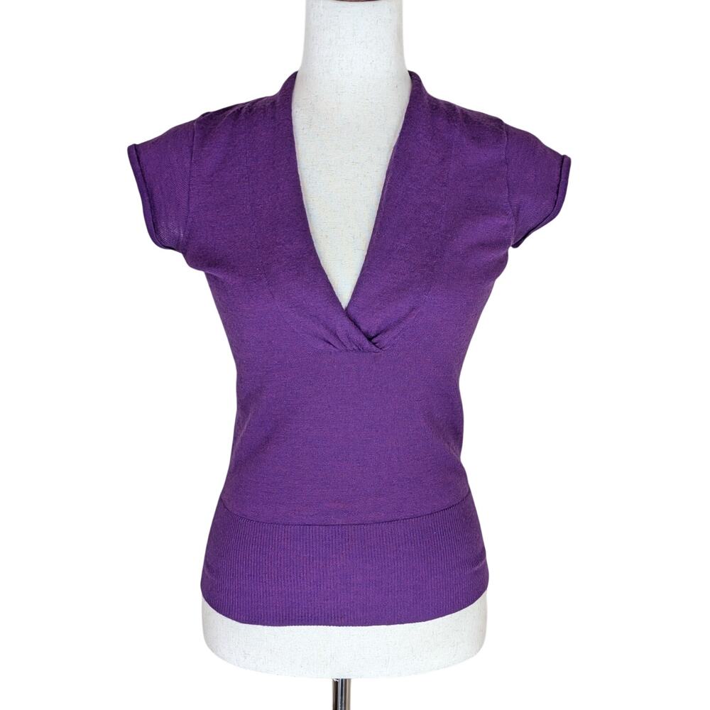 The Limited Womens Merino Wool Short Sleeve Purple Sweater V Neck Medium Y2K